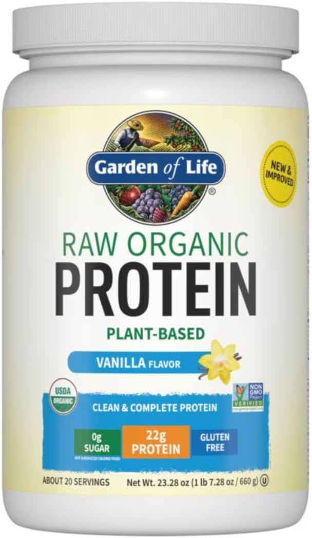 Garden of Life Protein Powder, Vegan Protein Powder, BCAA, Probiotics & Digestive Enzymes, Gluten & Lactose Free, Vanilla, 1.5 LB
