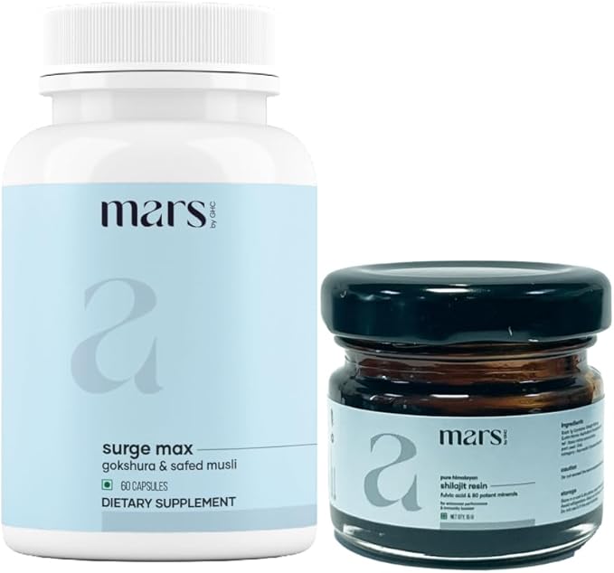 mars by GHC Power Pack Combo Pack | Shilajit Resin Gold & SurgeMax Capsules (60 Count) | Powered with Gokshura & Safed Musli | Supports Vitality, Energy & Overall Well-Being | Good Health Company
