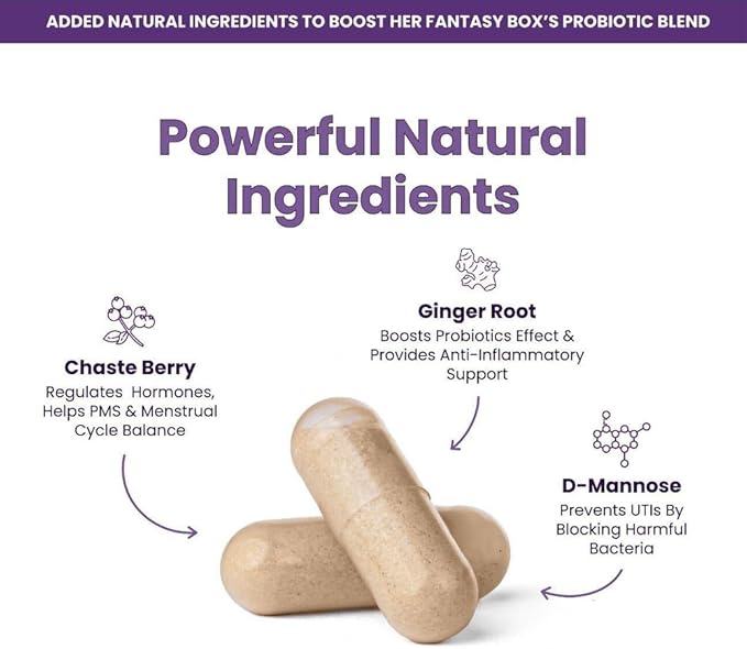 Her Fantasy Box | Vaginal Probiotics for Women – Prebiotics + Advanced Lactobacillus Blend – Hormonal Balance, PMS Relief & UTI Prevention – Feminine Health Support with Cranberry & D-Mannose