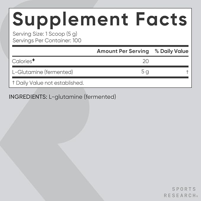 Sports Research L-Glutamine - Workout Recovery, Immune Health & Gut Health Support - 5 G Per Serving - 17.64 Oz
