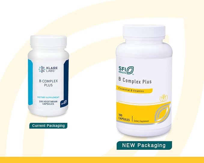Klaire Labs SFI Health B Complex Plus - High Potency B Vitamin Complex with B12 Methylcobalamin, B6 & Metafolin Folate - Energy, GI Tract & Brain Health Support - Hypoallergenic (100 Capsules)