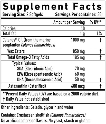 Marine Oil Supplement - All Natural Calanus Oil, Astaxanthin, Omega-3 and Fatty Acids - Heart and Brain Health Nutritional Supplements - 4 Pack