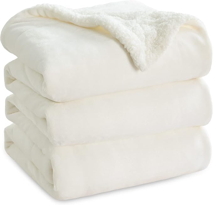 Bedsure GentleSoft Sherpa Fleece Blankets King Size for Bed - Thick and Warm, Soft Fuzzy Plush King Blanket for Winter, Cream, 108x90 Inches