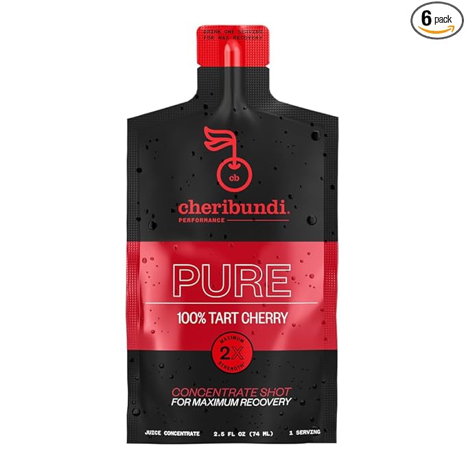 Cheribundi | 100% Tart Cherry Juice Pure Concentrate Grab & Go | 2.5 Fluid Ounce Pouch for Maximum Recovery with 40 Tart Cherries | 100 Calories, 0 Preservatives, Non-GMO | 2.5 floz (Pack of 6)