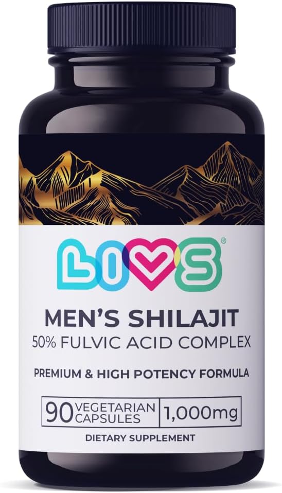Pure Himalayan Shilajit for Men 1000mg per Serving with 50% Fulvic Acid | Supports Energy, Immune Health & Vitality | Vegan, Gluten-Free, with Probiotics – 180 Capsules