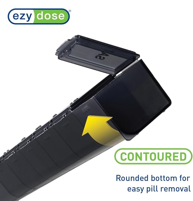 EZY DOSE Weekly (7-Day) Daily Pill Case, Medicine Planner, Vitamin Organizer, Supplement Container, Convenient and Easy to Use, Large Compartments, Travel Friendly, Black, Made in the USA, BPA Free