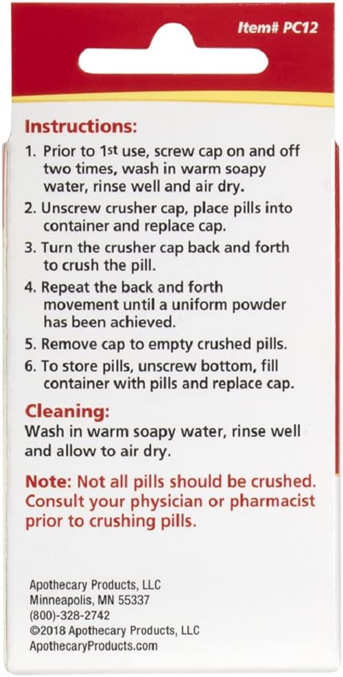 Pill Crusher and Grinder, Daily Usage, Safely Crushes Pills, Vitamins, Tablets, Accurate and Easy to Use, Includes Storage Container, Transparent/Red, BPA Free