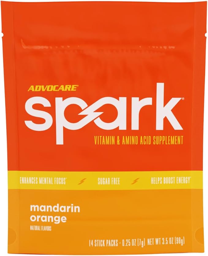 AdvoCare Spark Vitamin & Amino Acid Supplement - Focus & Energy Drink Powder Mix with Vitamin A, B-6, C & E - Also Includes L-Carnitine & L-Tyrosine - Mandarin Orange, 14 Stick Packs