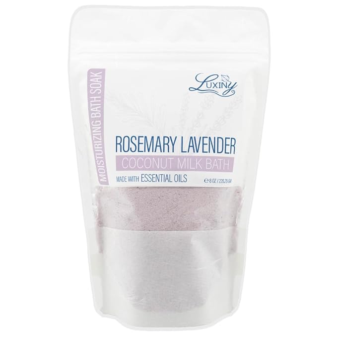 Vegan Milk Bath Soak Made with Moisturizing Coconut Milk Powder, Essential Oil, & Sweet Almond Oil for a Bath Bomb Dust Soothing Fizz & Relaxing Soak, 8 oz. (Rosemary Lavender)