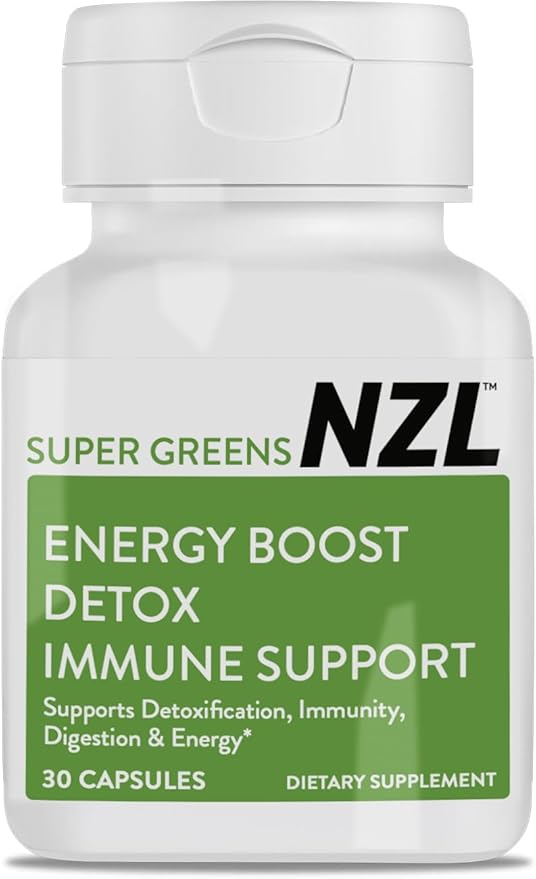 NZL Super Greens Capsules, Fruit and Veggie Supplement, New Zealand Green Superfood Energy, Essential Veggies, Antioxidants, Enzymes, Detox & Cleanse, 30 Capsules