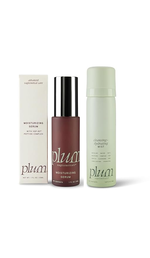Plum Full Size Hydration Bundle: Hormone-Free Vaginal Moisturizing Serum & Cleansing Hydrating Mist Duo | pH-Balanced, Microbiome-Friendly, Long-Lasting Relief for Dryness & Irritation | 1 oz & 1.6 oz