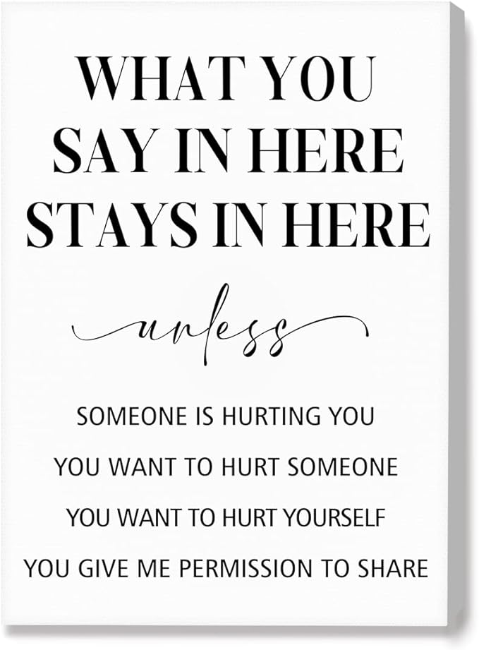 JANLAN What You Say in Here Stays in Here Wall Art,Therapy Office Decor,Inspirational Mental Health Canvas Wall Art for Therapy Office Home Nursery Classroom Wall Decor