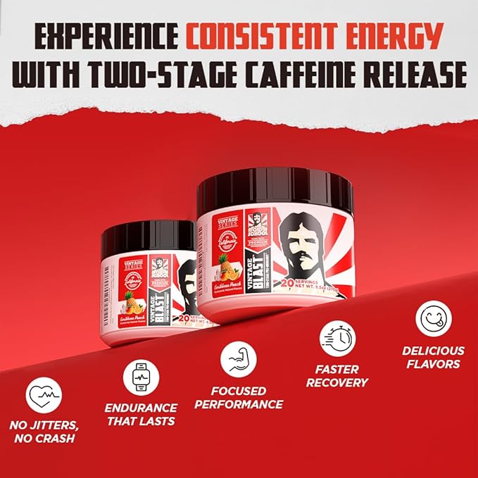 Old School Labs Ultimate 2 Stage Pre Workout for Explosive Energy, Massive Pumps & Focus - Preworkout for Men & Women - Natural Pre Workout Powder with Amino Acids, 250mg Caffeine, Caribbean Punch