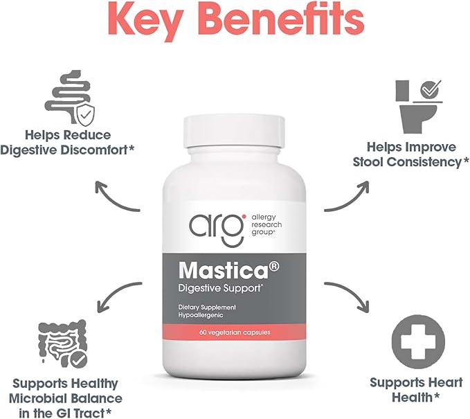 Allergy Research Group Mastic Gum Supplement - Authentic Chios Matisha, GI Health, Hypoallergenic, Vegetarian Capsules - 60 Count