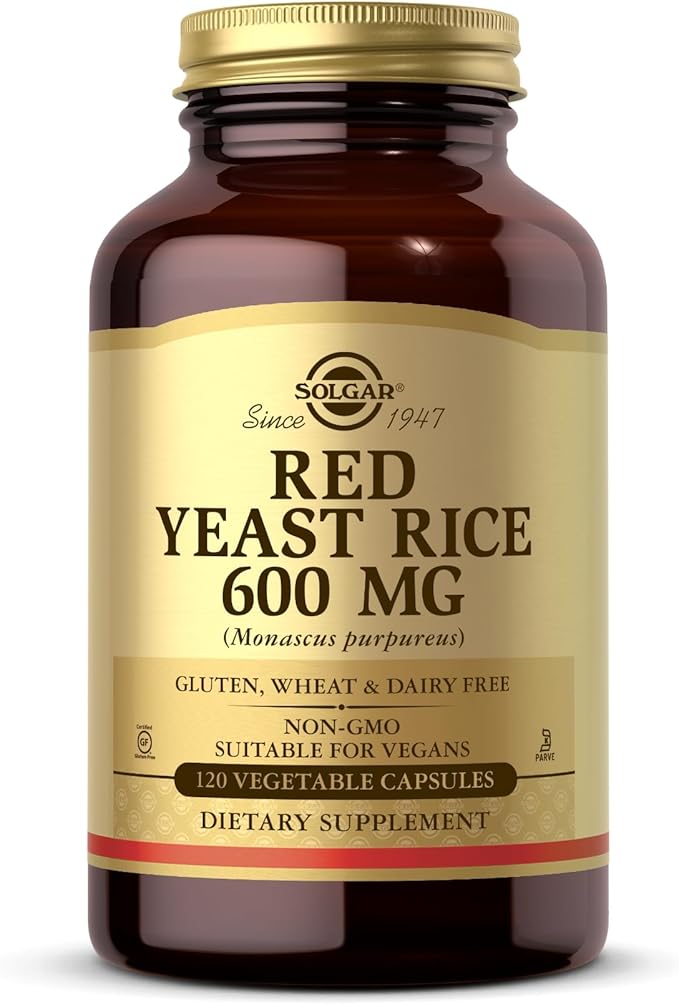 Solgar Red Yeast Rice 600 mg - 120 Vegetable Capsules - Non-GMO, Vegan, Gluten & Dairy Free, Kosher - 60 Servings