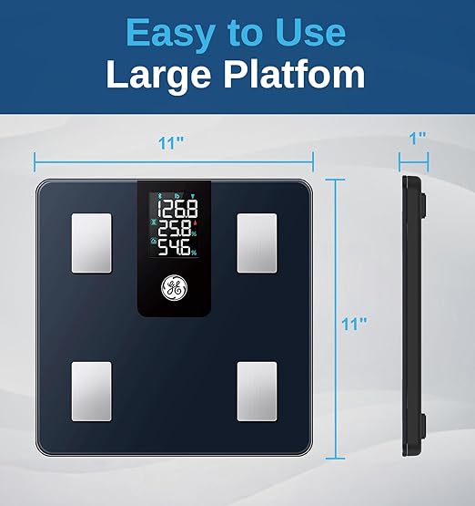 GE Smart Scale for Body Weight and Fat Percentage with All-in-one LCD Display, Digital Bathroom Weight Scales Bluetooth Body Composition Analyzer with App, Accurate Weighing, 400 lbs / 180 kg