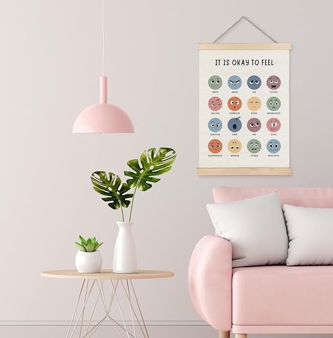 Yomisex Emotions Chart Mental Health Wall Art Poster, It Is Okay to Feel Feelings Chart Emotions Canvas Prints Wall Art Framed for Classroom Therapy Counseling Office Decor, 12x16 Inch