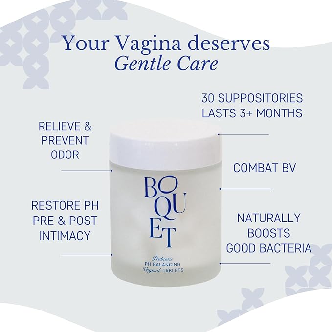 Boquet Vaginal Prebiotic Suppository- Prevent & Eliminate The Cause of Odor, Maintain pH Balance (30 Ct) Fast Acting Gentle Care for Your Flora Below