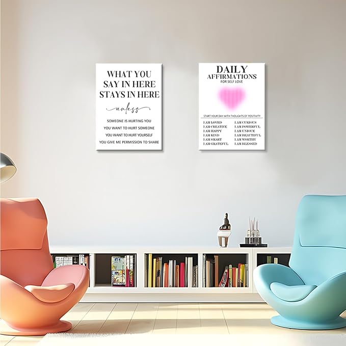 JANLAN What You Say in Here Stays in Here Wall Art,Therapy Office Decor,Inspirational Mental Health Canvas Wall Art for Therapy Office Home Nursery Classroom Wall Decor