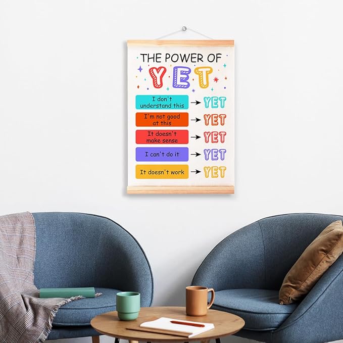 The Power of Yet Poster Hanger Frame for Therapy Counseling Office Wall Decor,Mental Health Canvas Wall Art Poster Print Wall Hanging 16x12in