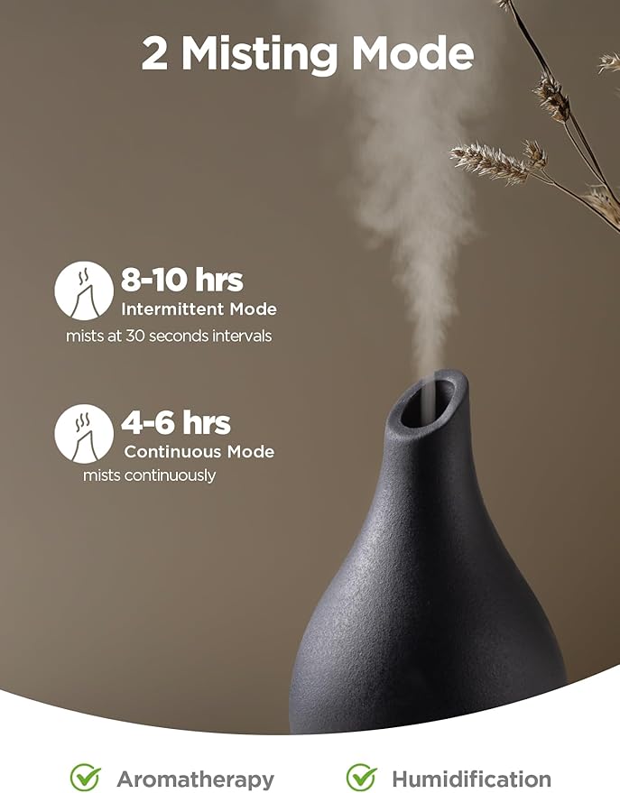 InnoGear Essential Oil Diffuser, 150ml Ceramic Diffuser Handcrafted Stone Aromatherapy Diffusers Ultrasonic Cool Mist Humidifier Vaporizer with 2 Mist Modes Waterless Auto Off for Room Office, Black