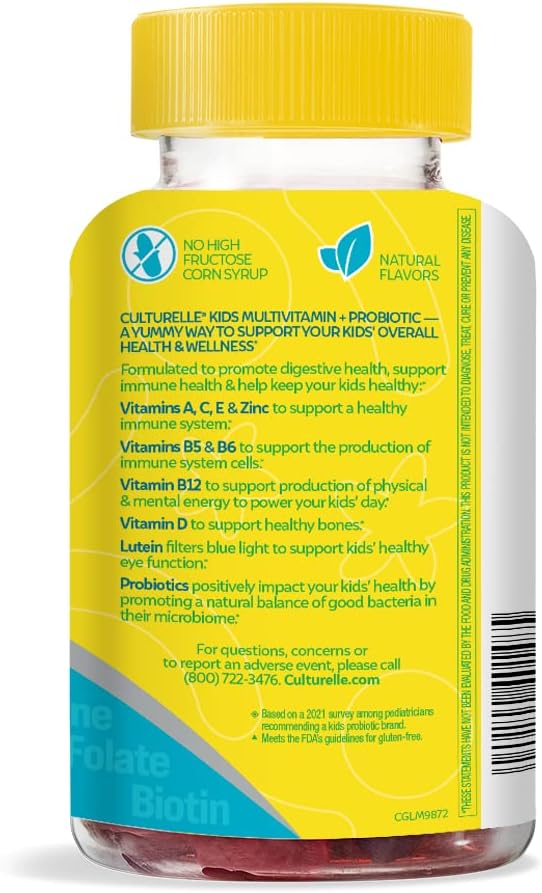 Culturelle Kids Probiotics, Multivitamin + Probiotic, Peach-Orange & Mixed Berry, 60 Gummies