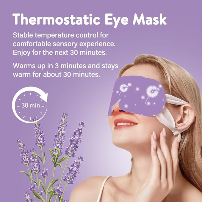 Minidiva Steam Eye Mask for Dry Eyes, 10Pcs Self Heating Spa Warm Eye Mask Relax Sleep Mask, Disposable Heated Eye Mask for Dark Circles Eye Fatigue, Relieve Stress Eye Fatigue (Lavender)