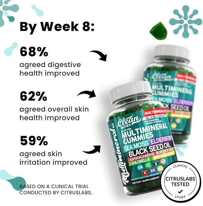 Sea Moss Gummies | Clinically Tested - Black Seed Oil Ashwagandha Elderberry Burdock Root Chlorella Manuka Honey - Vegan Irish Sea Moss Gummy Vitamins for Adults Kids Men Women - Green Apple Flavor