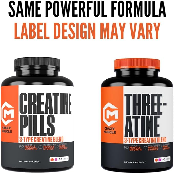 Creatine Pills, 5g 3X Pure Creatine Monohydrate Pills, Pre Workout Bulk Muscle Mass Gainer, High Absorption Easy to Take ThreeAtine 3 Type Optimum Performance for Lean Growth Men Women, 90 Tablets