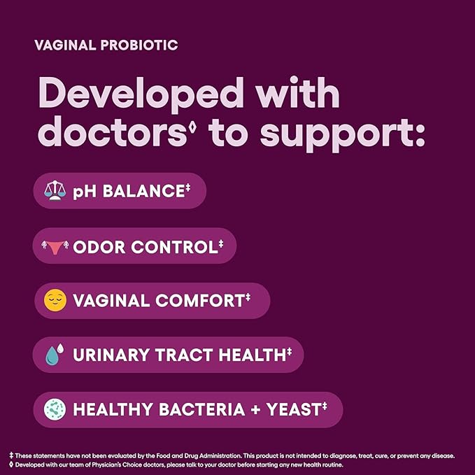 Physician's CHOICE Vaginal Probiotics for Women - pH Balance, Odor Control, Yeast Balance, Vaginal Flora, Moisture, Feminine Health - 6B CFU with Organic Prebiotics and Cranberry Extract - 30 CT