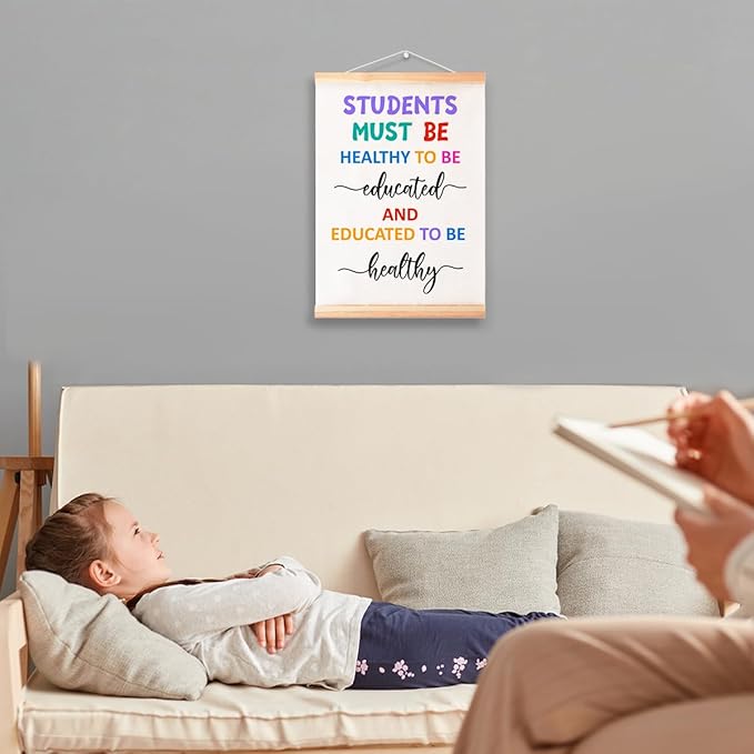 Students Must be Healthy to be Educated Poster Hanger Frame for Classroom Nursery School Wall Decor,School Nurse Office Decor Canvas Wall Art Poster Print Wall Hanging 16x12in