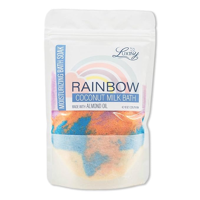 Vegan Milk Bath Soak Made with Coconut Milk Powder & Sweet Almond Oil Which Creates A Bath Bomb Dust Soothing Fizz, 8oz (Rainbow)