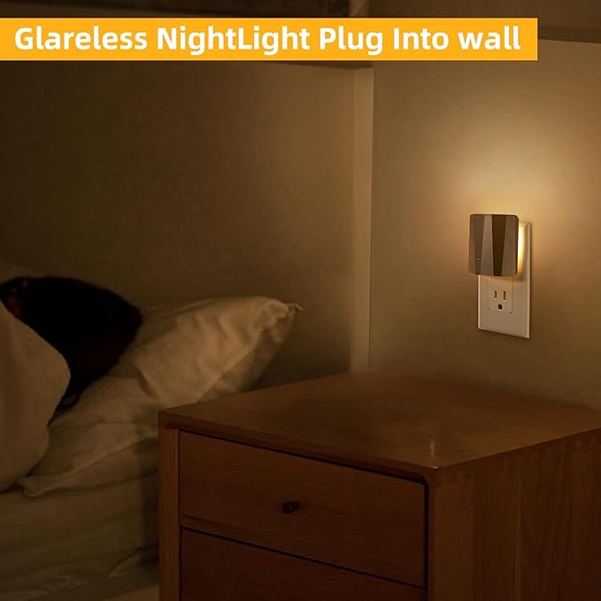 Dawnrise Plug in Night Lights for Wall, Dawn to Dusk Night Light with 3000K/5Lm, Backlit Nightlights for Bedroom, Kids Room, Hallway, Living Room, Kitchen, Stairway, Entrance (Champagne, 3 Pack)