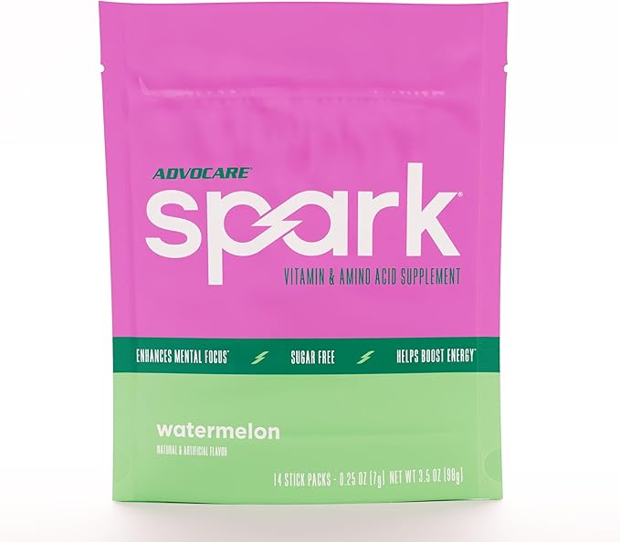 AdvoCare Spark Vitamin & Amino Acid Supplement - Focus & Energy Drink Powder Mix with Vitamin A, B-6, C & E - Also Includes L-Carnitine & L-Tyrosine - Water Melon, 14 Stick Packs
