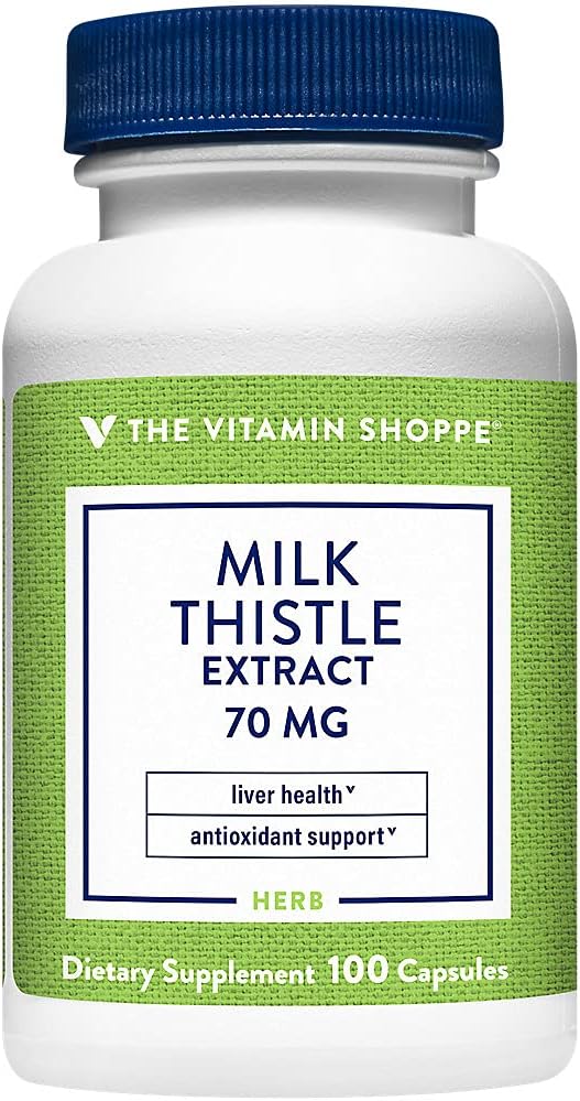 The Vitamin Shoppe Milk Thistle Extract 70mg Capsules, Silymarin Extract for Healthy Liver Support – Seed/Fruit Once Daily Complex for Detoxification Pathways, and Overall Liver Health (100 Capsules)