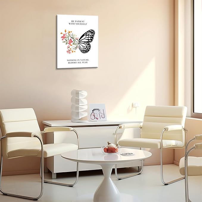 Mental Health Posters,Be Patient with Yourself Poster Canvas Wall Art,Inspirational Canvas Framed Wall Art Ready to Hang for Therapy Office Home Nursery Classroom Wall Decor