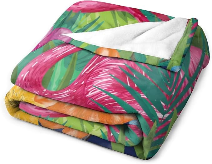 Flamingo Blanket Gifts - 50 x 60 Inches Funny Flamingo Throw for Teen Girls - Green Fluffy Warm Cozy Blankets for Couch
