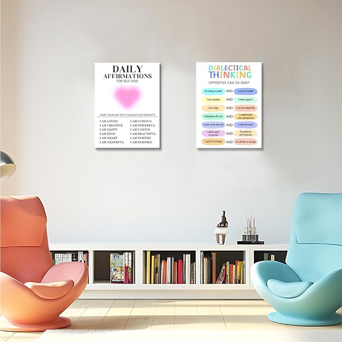 Daily Affirmations for Women Wall Art,Positive Quotes Wall Decor,Inspirational Canvas Framed Wall Art Ready to Hang for Home Office Wall Decor