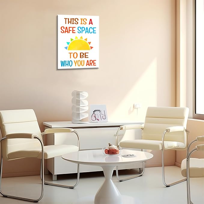 Mental Health Posters,Safe Space to be Who You are Poster Canvas Wall Art,Inspirational Canvas Framed Wall Art Ready to Hang for Therapy Office Home Nursery Classroom Wall Decor