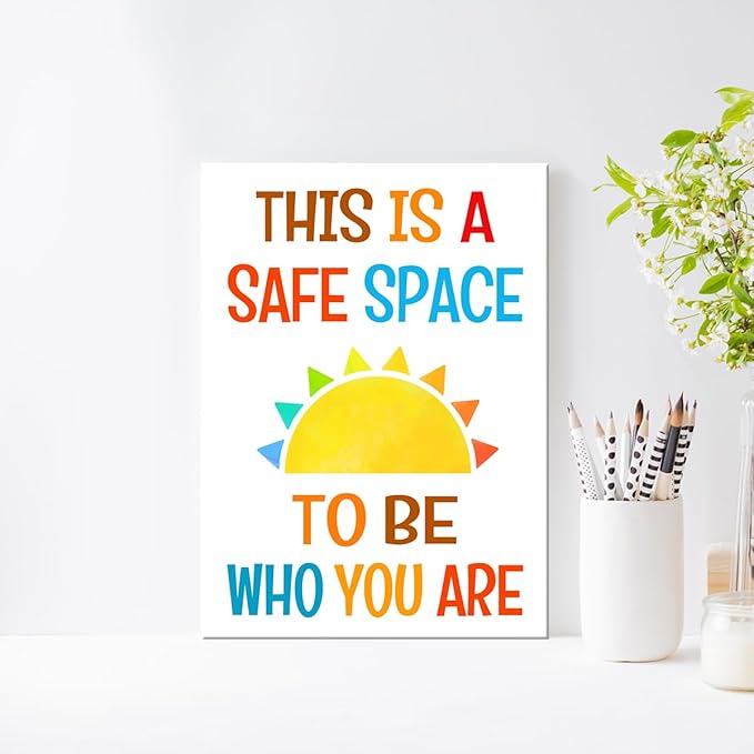 Mental Health Posters,Safe Space to be Who You are Poster Canvas Wall Art,Inspirational Canvas Framed Wall Art Ready to Hang for Therapy Office Home Nursery Classroom Wall Decor