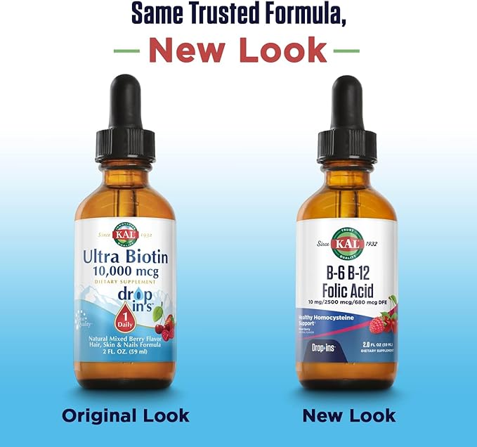 KAL Vitamin B-6 B-12 Folic Acid DropIns, Liquid Vitamin B Supplement Drops, Heart Health, Energy, Red Blood Cell Support with Methyl B12 and Methyl Folate, Natural Mixed Berry Flavor, 59 Servings, 2oz