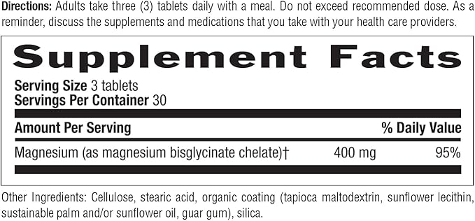 Country Life Chelated Magnesium Glycinate 400mg, 90 Tablets, Certified Gluten Free, Certified Vegan, Certified Halal, Non-GMO Verified