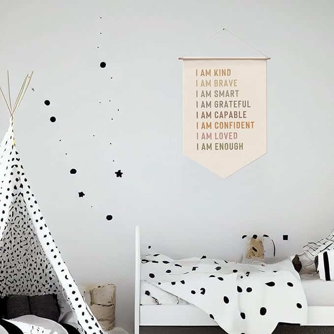 Affirmations Wall Hanging Art for Kids, Classroom Wall Art, I am Enough, Kid's Bedroom, Rainbow Affirmations Wall Banner, I am Kind Smart Loved, Inspirational Nursery Decor