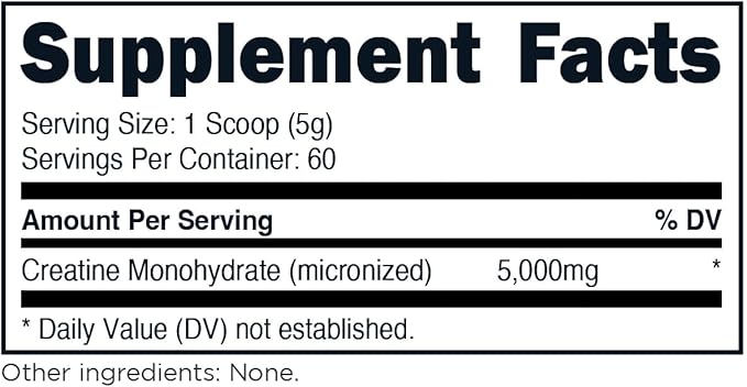 TransformHQ Creatine Monohydrate Powder (60 Servings) Unflavored - 5000mg Per Serving
