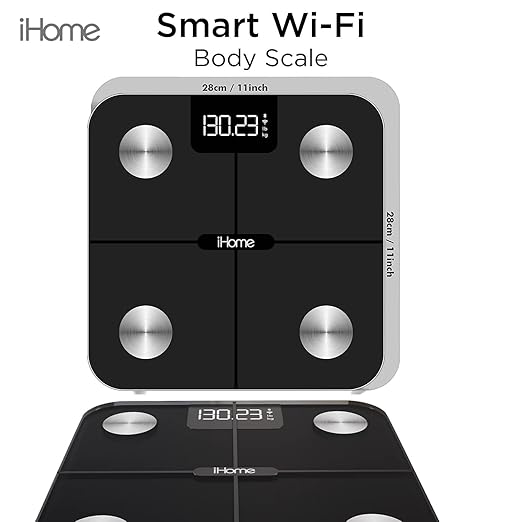 iHome Digital WiFi Smart Scale for Body Weight, Weight Scale, Including BMI, Body Fat, Muscle Mass, Batteries Included (Black Smart WiFi)