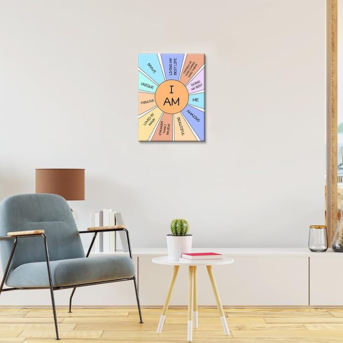 JANLAN I Am Brave Wall Art,Positive Affirmations Wall Decor for Kids,Inspirational Quotes Canvas Wall Art for Kids Room Nursery Classroom