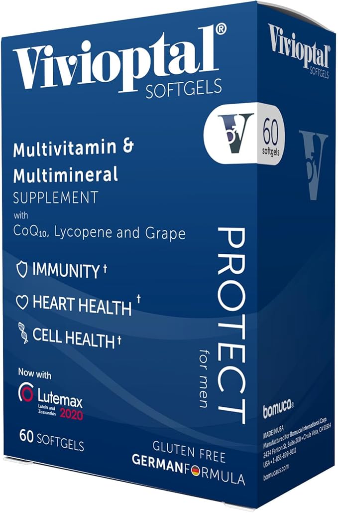 Vivioptal Men, 60 Capsules, CoQ10, Lycopene & Resveratrol, Multivitamin & Multimineral, Gluten Free, German Formula