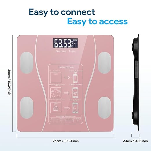 Intelligent Body Fat Scale, a Simple and Practical Digital Scale That can be Connected to a Mobile Digital Bathroom Scale to Display BMI, Body Fat, Muscle Mass, and Durable Weight Scale (Pink)