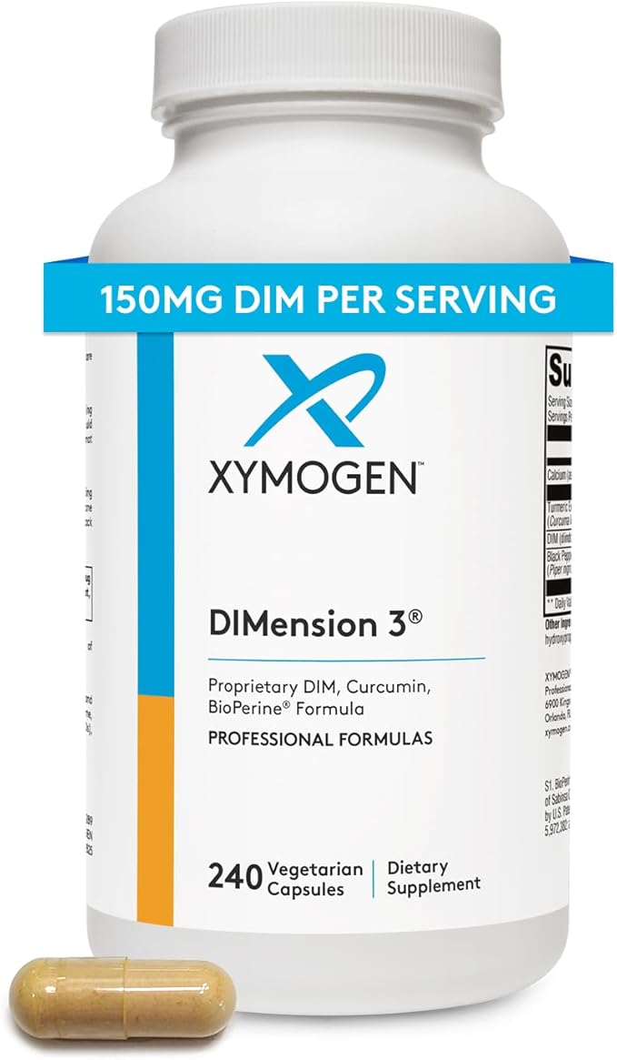 XYMOGEN Dimension 3 - Diindolylmethane DIM Supplement with Curcumin + BioPerine - Supports Healthy Estrogen Detox, Hormonal Balance for Women and Men - Menopause Relief + PMS Support (240 Capsules)