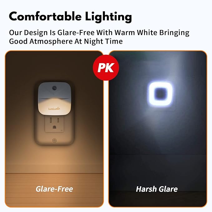 LED Night Lights Plug into Wall with Dusk-to-Dawn Sensor, Automatically Turn on and Off,Night Light for Kids,Bedroom,Bathroom,Stairs,Warm White, 6 Packs